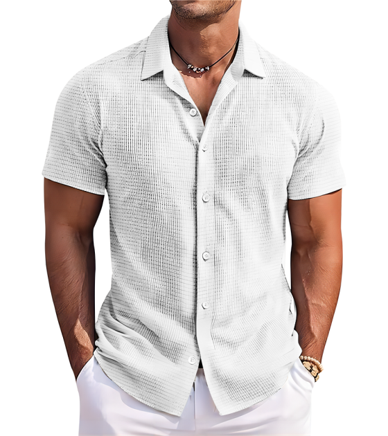 男翻领短袖衬衫-LTMC10063 - 华夫格-210g/S